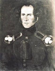 Painting of a man with sideburns in a military uniform